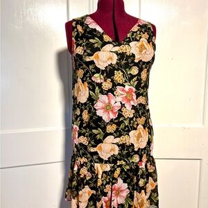 Rose & Olive Black Floral Drop-waist Dress